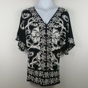 White House Black Market Womens Top S Black Floral F17